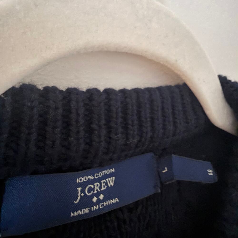 J Crew 100% Cotton Cable Knit Fisherman Style Navy Blue Crewneck Sweater Sz Lg - Picture 4 of 9